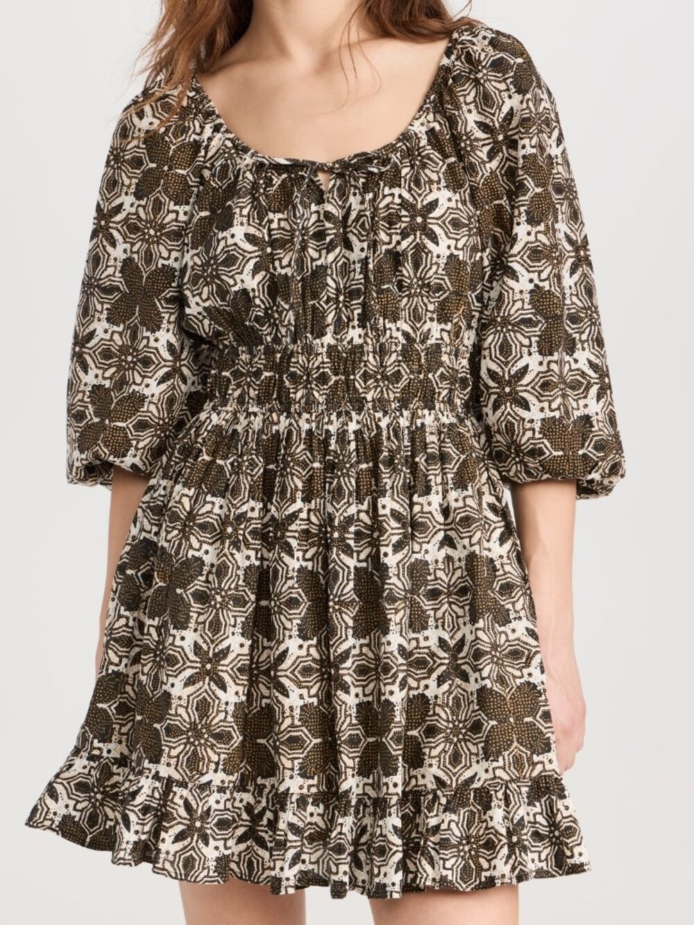 Cleobella Organic Cotton Dress, Black and Brown Print, Size XL